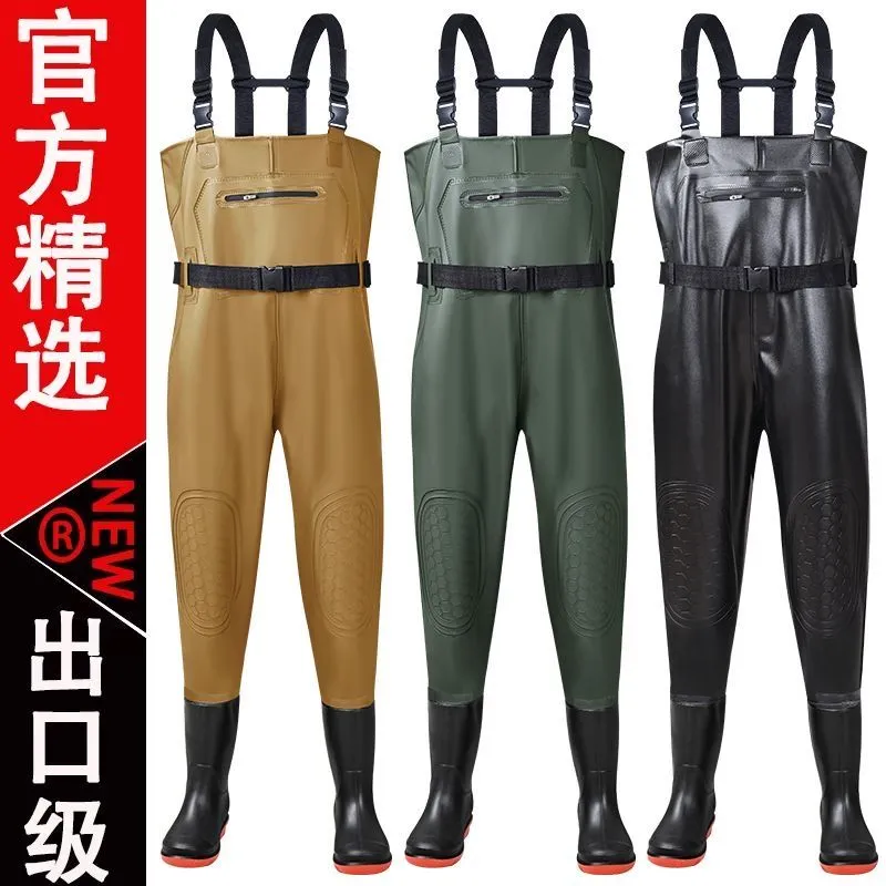 下水裤防水加厚连体半身雨裤鞋