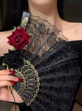 lolita蕾丝扇子华丽复古欧式玫瑰