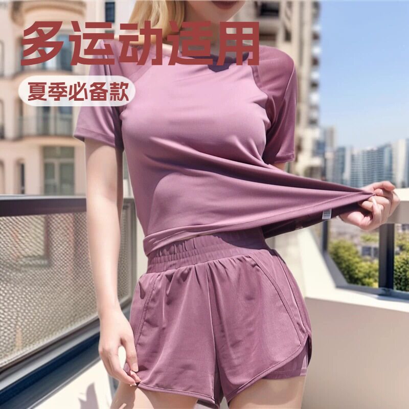 健身套装女夏薄款宽松跑步速干网孔透气大码瑜伽运动晨跑带口袋