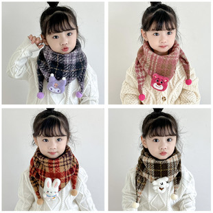 24新款韩版宝宝少儿围巾双层巾可爱兔子卡通图案围巾围脖