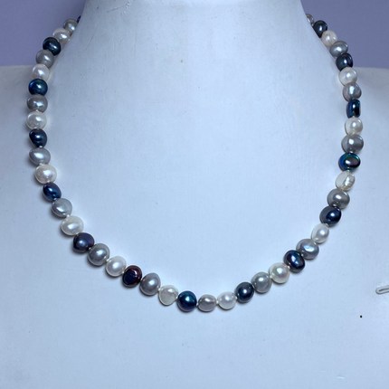 7-8天然白色异形无核淡水珍珠项链黑色灰色巴洛克不规则颈饰