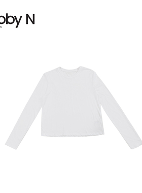 基础打底外穿~圆领长袖显瘦纯色棉T恤/白色F