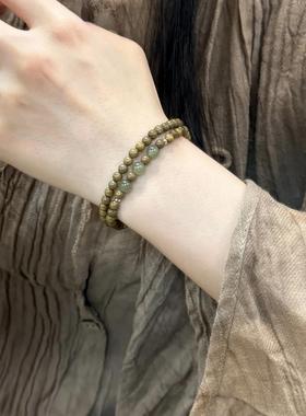 阿根廷绿檀木搭配和田玉双圈手串男女生木质文玩中式佛珠手链双圈