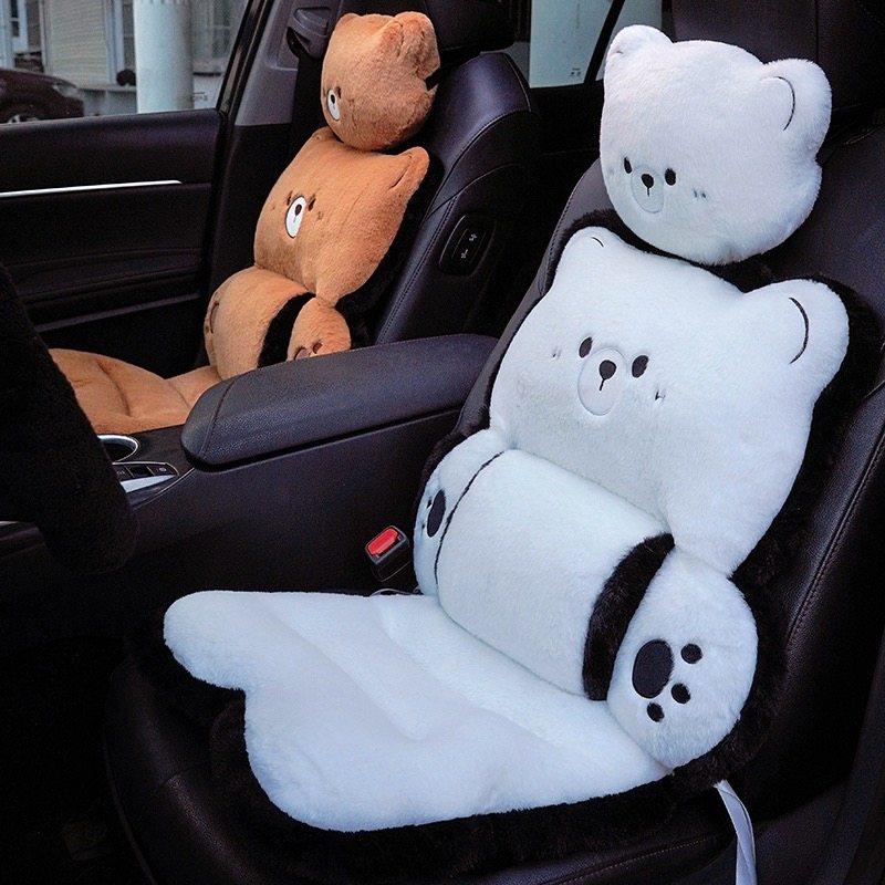 卡通熊汽车头枕护颈枕软车用车载座椅车内靠枕布艺抱枕腰靠垫可爱