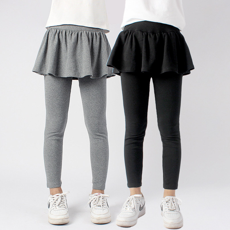 优系女童打底裤春季外穿裤裙儿童裙裤假两件纯棉纯色宝宝裤子长裤