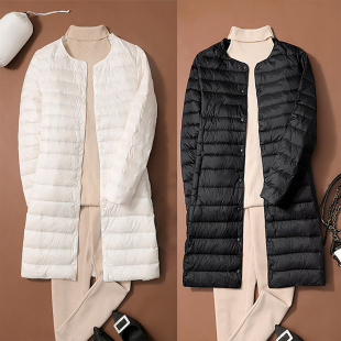 大码 圆领排骨羽绒内胆2025秋冬装 外套 轻薄羽绒服女中长款 日本优款