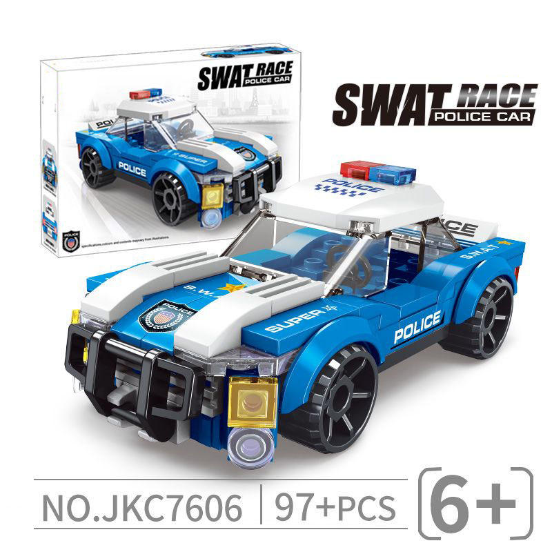 拼插积木玩具儿童塑料插拼组装车积木城市警察军事模型拼装男孩