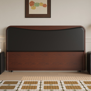 床头软包靠背一体落地单买2026新款意式极简真皮单独实木床头背板