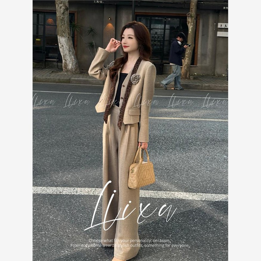 2025秋冬季高级感小洋装两件套气质名媛西装外套阔腿裤小香风套装