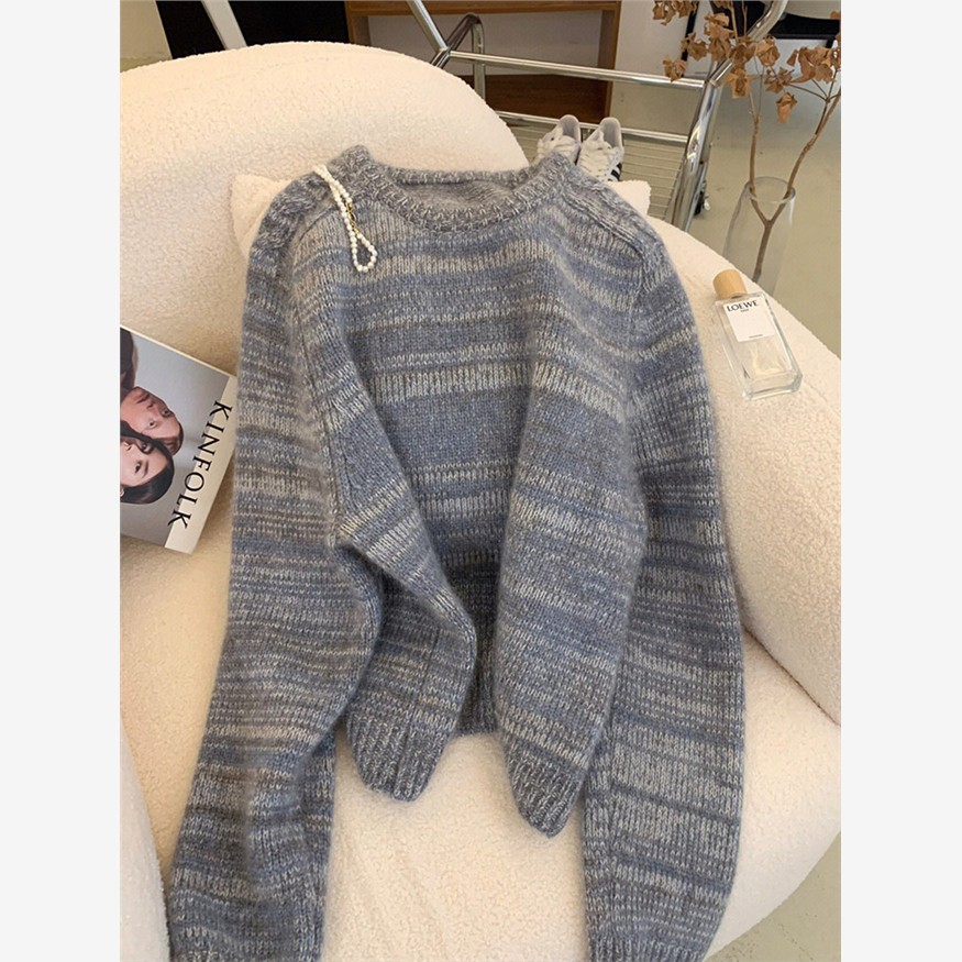 奥特莱斯清仓专柜撤回品牌毛衣女秋冬季花灰色圆领针织衫内搭上衣