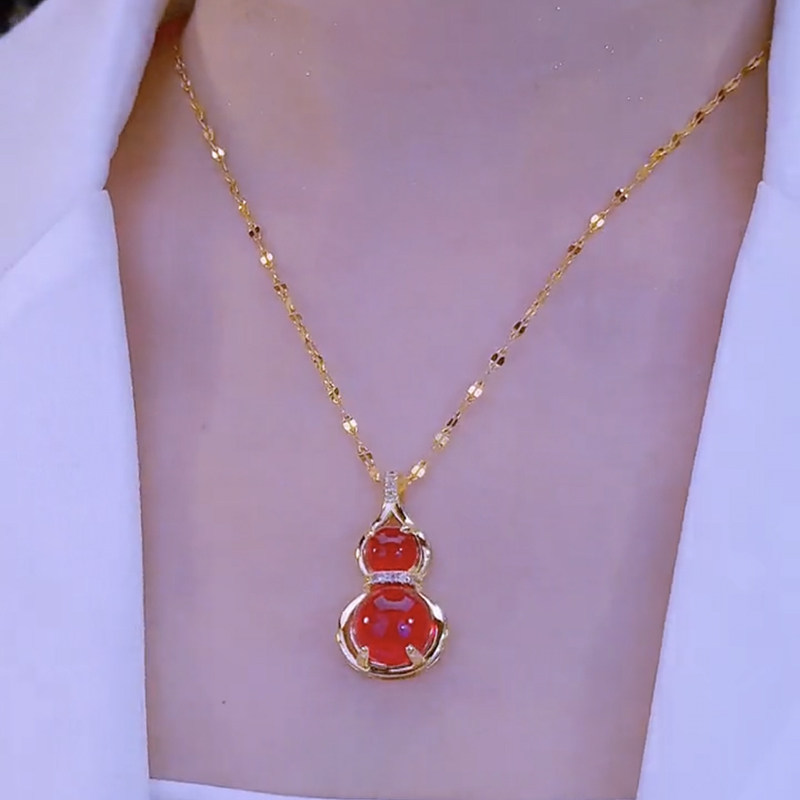中国风红色葫芦吊坠项链女锁骨链
