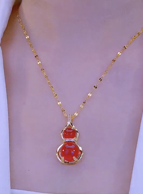 中国风红色葫芦吊坠项链女锁骨链