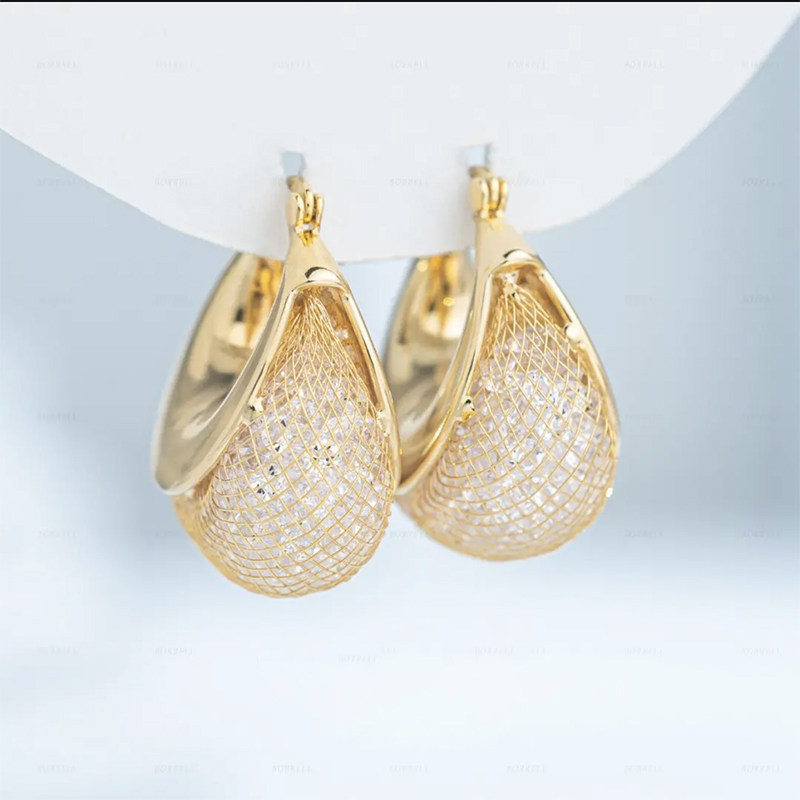 星光粼粼设计感提篮耳环女网红轻奢新款锆石耳扣轻奢小众气质耳饰