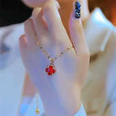 红色四叶草钛钢不掉色项链女高级感锁骨链新爆款 轻奢气质颈链配饰