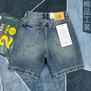 百搭热裤 男宽松直筒五分裤 潮牌 复古做旧牛仔短裤 美式