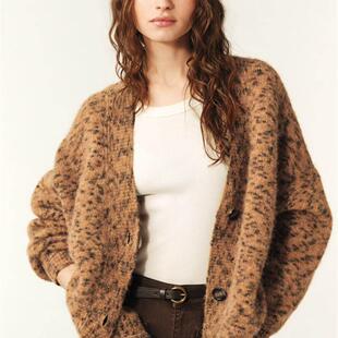 ba&sh代购2024法式豹纹复古羊驼毛开衫毛衣混纺针织衫1E25LEAL