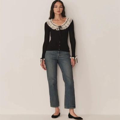 DOEN蕾丝花边蝴蝶结开襟贴身上衣