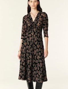 长款 折扣 丝绒连衣裙碎花v领修身 ba&sh 连衣裙1E24REMY 美国现货