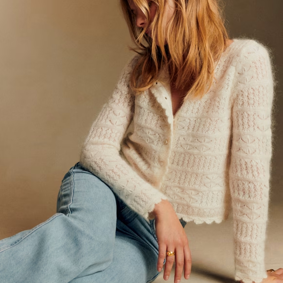 sezane短开衫花式镂空针织外套