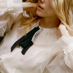 DOEN美国代购PASCAL真丝上衣性感半透翻领 法式泡泡袖衬衫(现货)