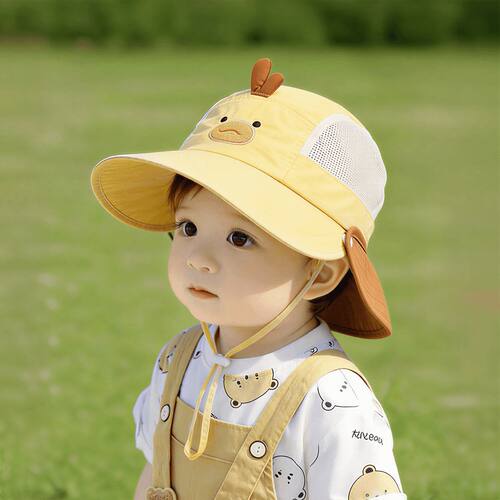 儿童帽防晒帽春夏透气网眼宝宝遮阳帽可爱卡通渔夫帽男女婴儿户外