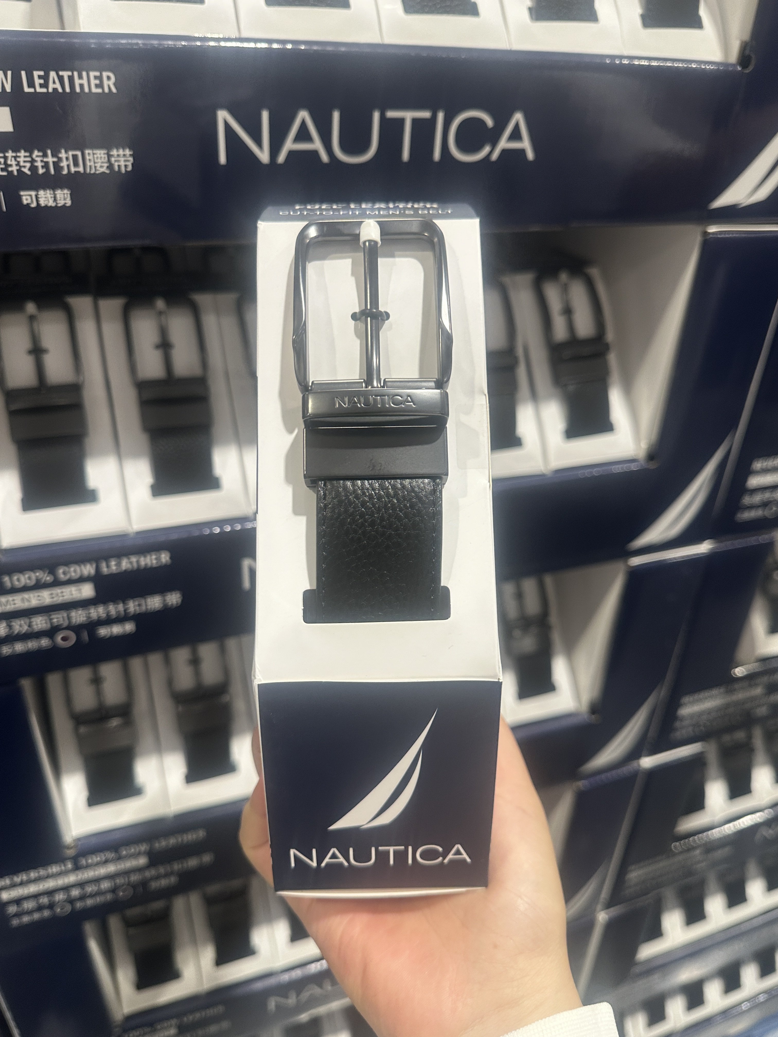 开市客Nautica诺帝卡男士皮带81-106cm牛皮革腰带 锁扣可翻转