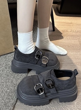 2026新款厚底小个子增高小皮鞋百搭单鞋女春季复古乐福鞋勃肯鞋女