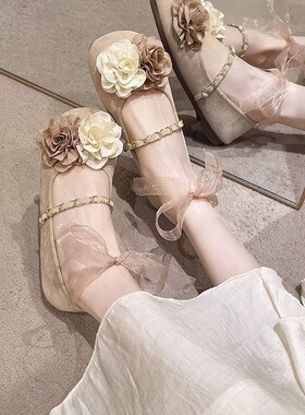 2026秋季新款法式圆头平底单鞋女山茶花芭蕾舞鞋玛丽珍鞋送丝带