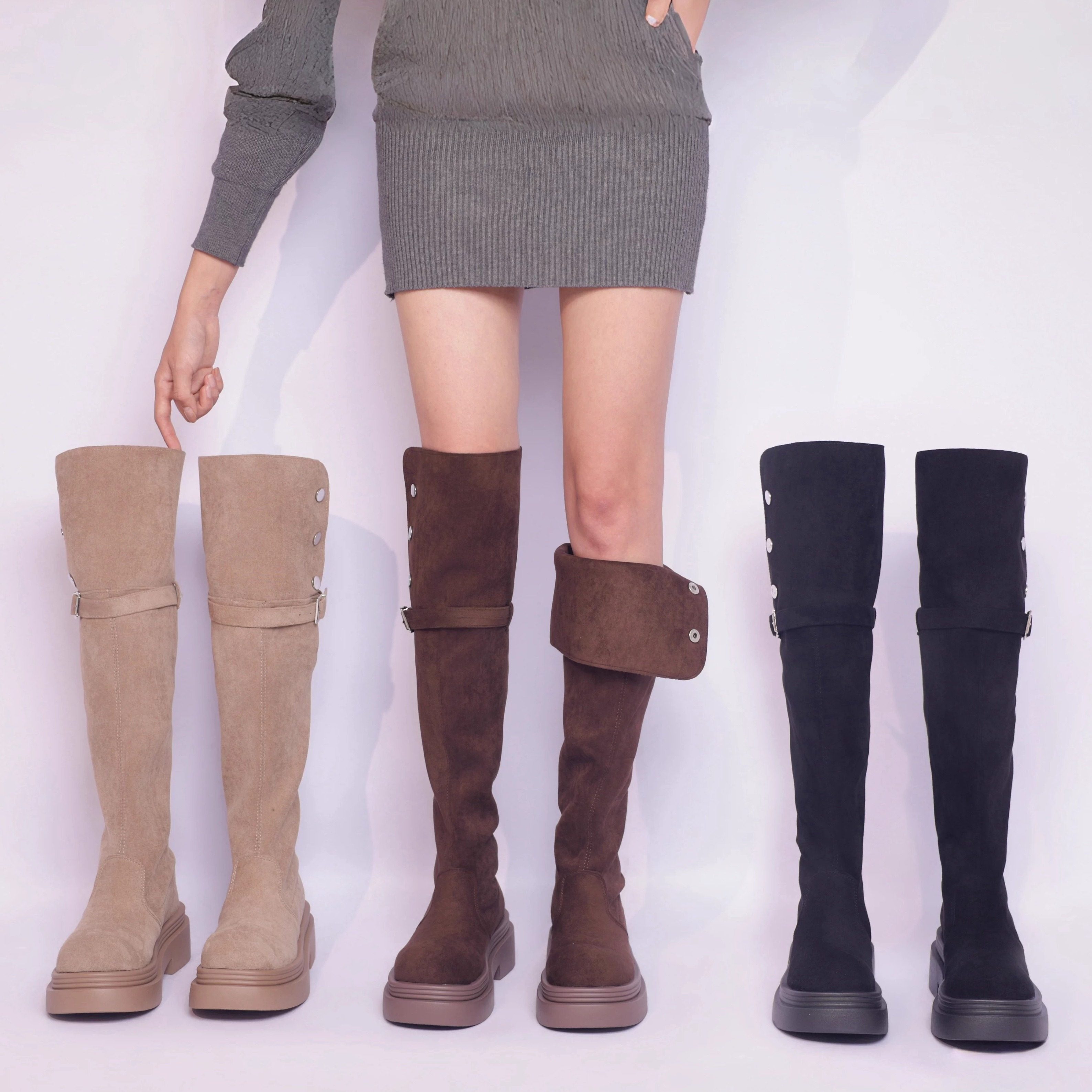 2025爆款皮带扣骑士靴两穿翻折百搭厚底粗跟长靴显瘦骑士靴过膝靴,女鞋,骑士靴,淘宝优惠券,粉丝福利购,淘宝优惠卷