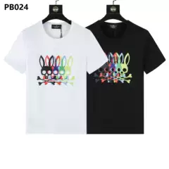Psycho Bunny Men's Short T-Shirt Colorful Skull Rabbit Rogue Rabbit Crew Neck European and American Street Fashion Couple T-Shirt