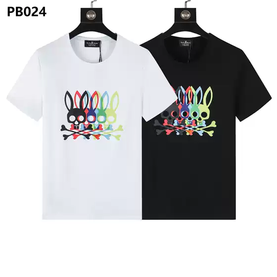 Psycho Bunny Men's Short T-Shirt Colorful Skull Rabbit Rogue Rabbit Crew Neck European and American Street Fashion Couple T-Shirt