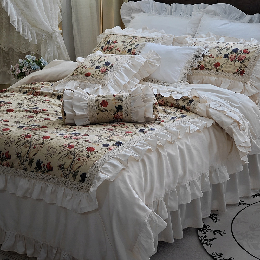 弗里达花园-法式韩式荷叶边公主风全棉床裙款床上用品被套四件套