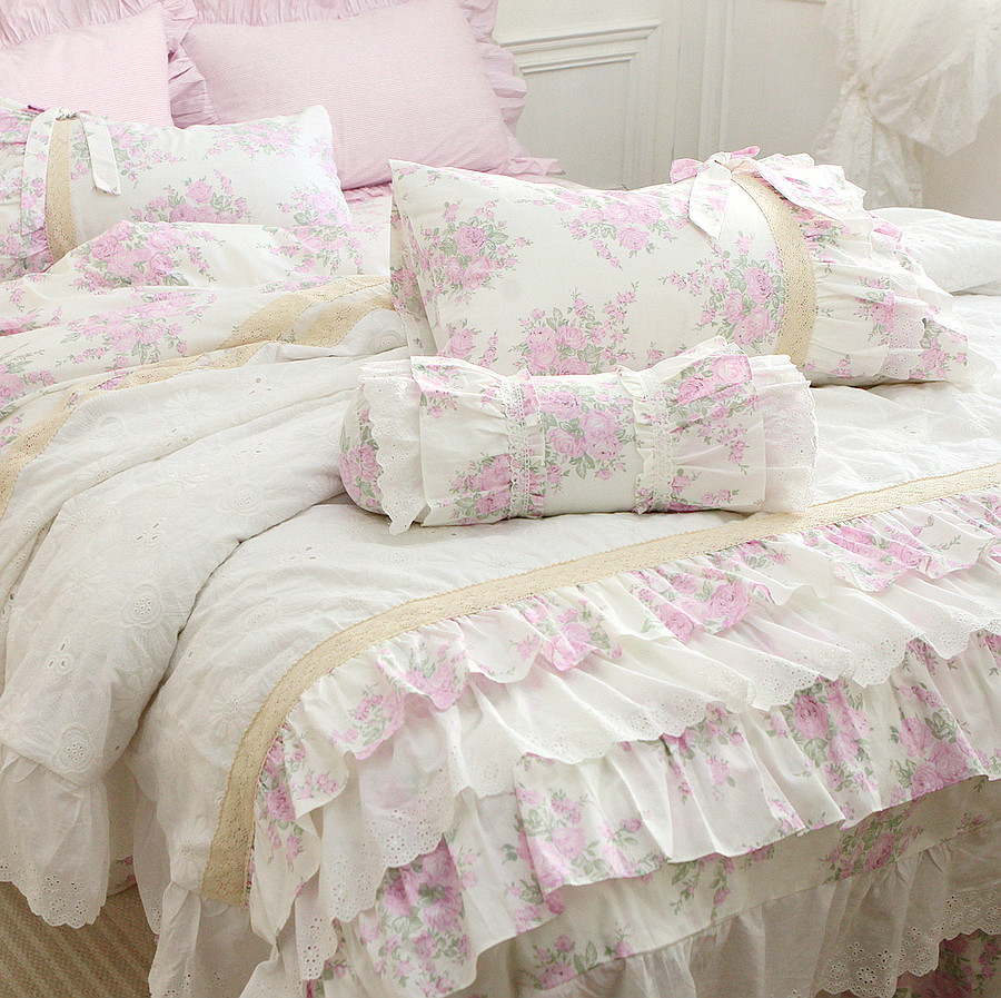 韩式法式公主风绣花蕾丝玫瑰园全棉纯棉床裙款床上用品被套四件套