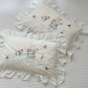 仙女兔兔 亲子成人儿童花边枕头套 A类全棉水洗棉婴儿幼儿园枕套