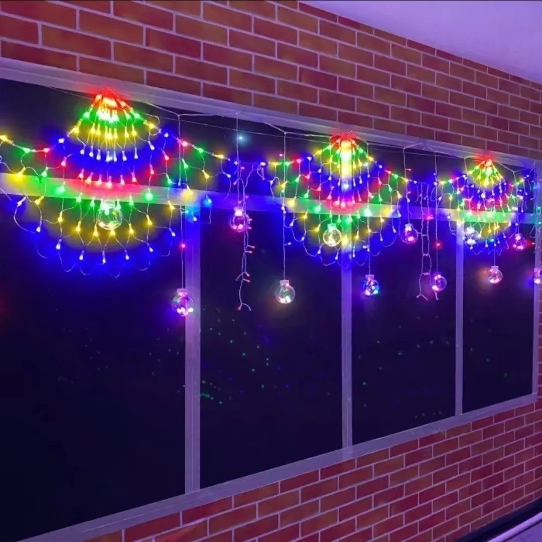 孔雀开屏网灯户外灯串彩灯带氛围灯防水装饰灯庭院布置流水瀑布灯