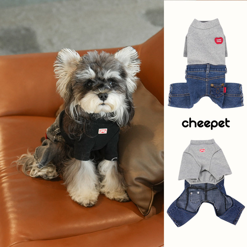 趣派cheepet｜秋冬狗狗衣服 牛仔四脚打底衫 小型犬泰迪带袖版