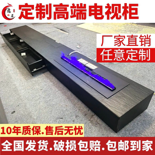 意式极简岩板电视柜落地壁炉地柜地台新款客厅黑色电视机柜定制