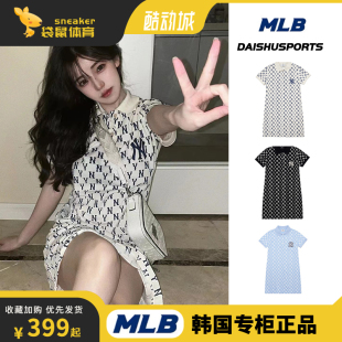 3FOPM0223 休闲22春夏新款 MLB女老花满印连衣裙复古短袖 韩国正品