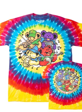 正版Grateful Dead感恩而死乐队小熊vintage摇滚短袖扎染T恤i现行
