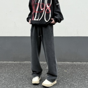 老爹裤 男女宽松直筒百搭休闲长裤 巴黎家重磅水洗灰破坏卫裤 LEFT7