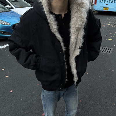 LEFT7 「座山雕在此」加厚毛绒外套男女cleanfit重磅帆布棉服夹克