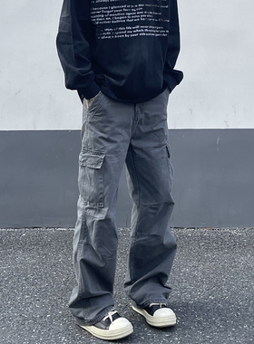 LEFT7 美式复古多口袋工装裤男女街头vibe硬挺褶皱宽松休闲直筒裤