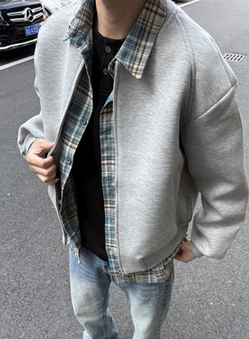 LEFT7 美式重磅灰色空气层棒球服外套男春季简约宽松百搭开衫夹克