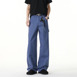 美式复古做旧水洗法工蓝工装裤男女春季vintage伐木裤宽松休闲裤