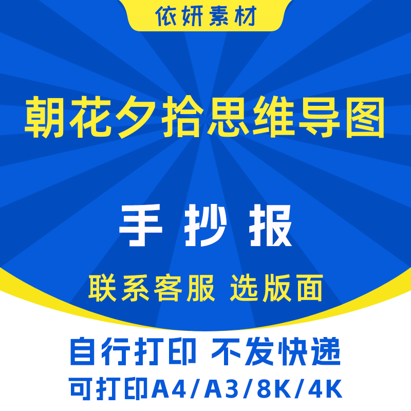 朝花夕拾思维导图手抄报初中生小学生电子小报模板黑白线稿打印A4