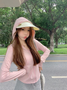 冰丝鱼骨防紫外线修身显瘦防晒衣透气连帽瑜伽薄外套开衫女夏季