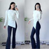 圆领跑步普拉提训练运动上衣 修身 瑜伽服女中长款 遮臀收腰开叉长袖