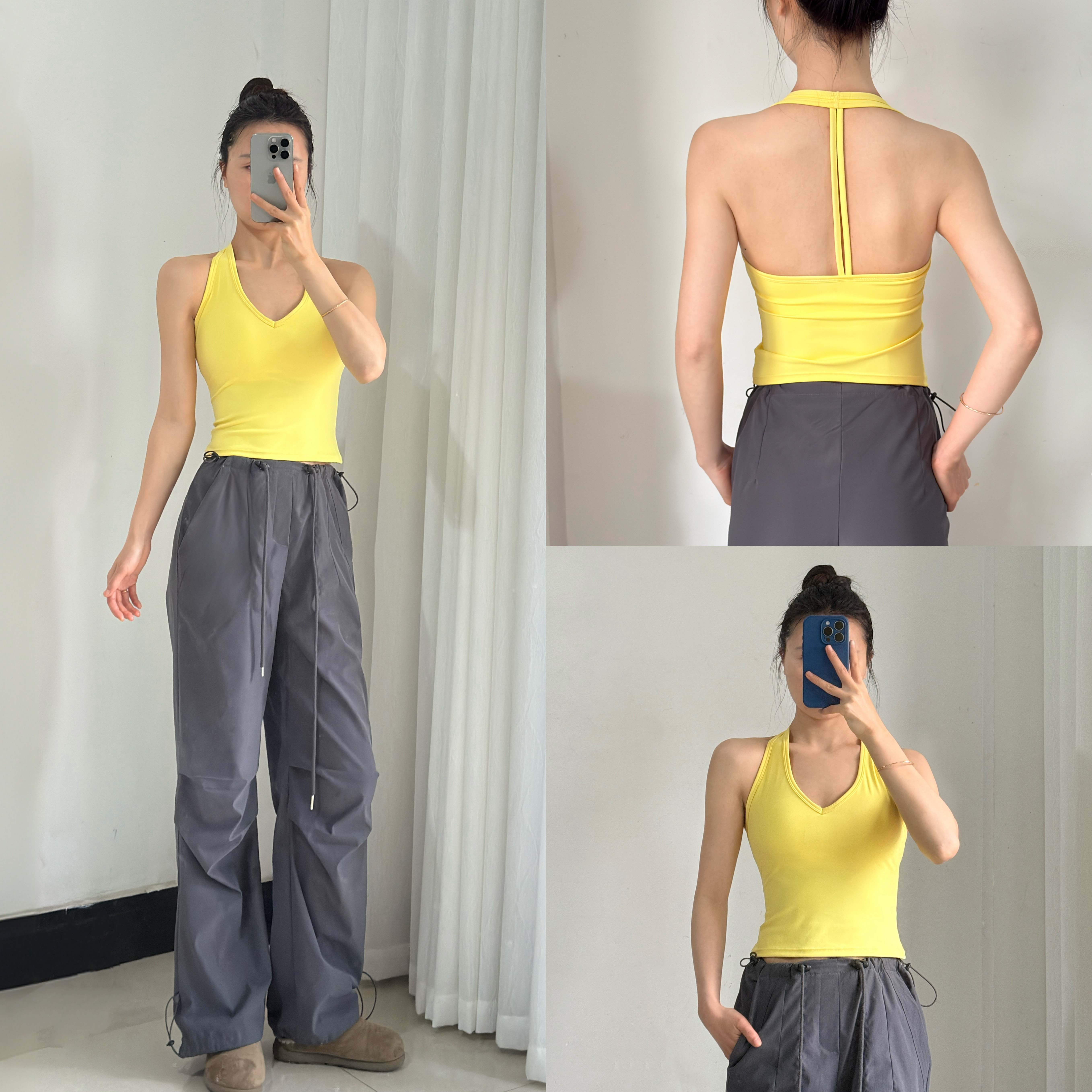 【T型美背】欧美细带健身文胸性感V领裸感运动内衣挂脖瑜伽服背心