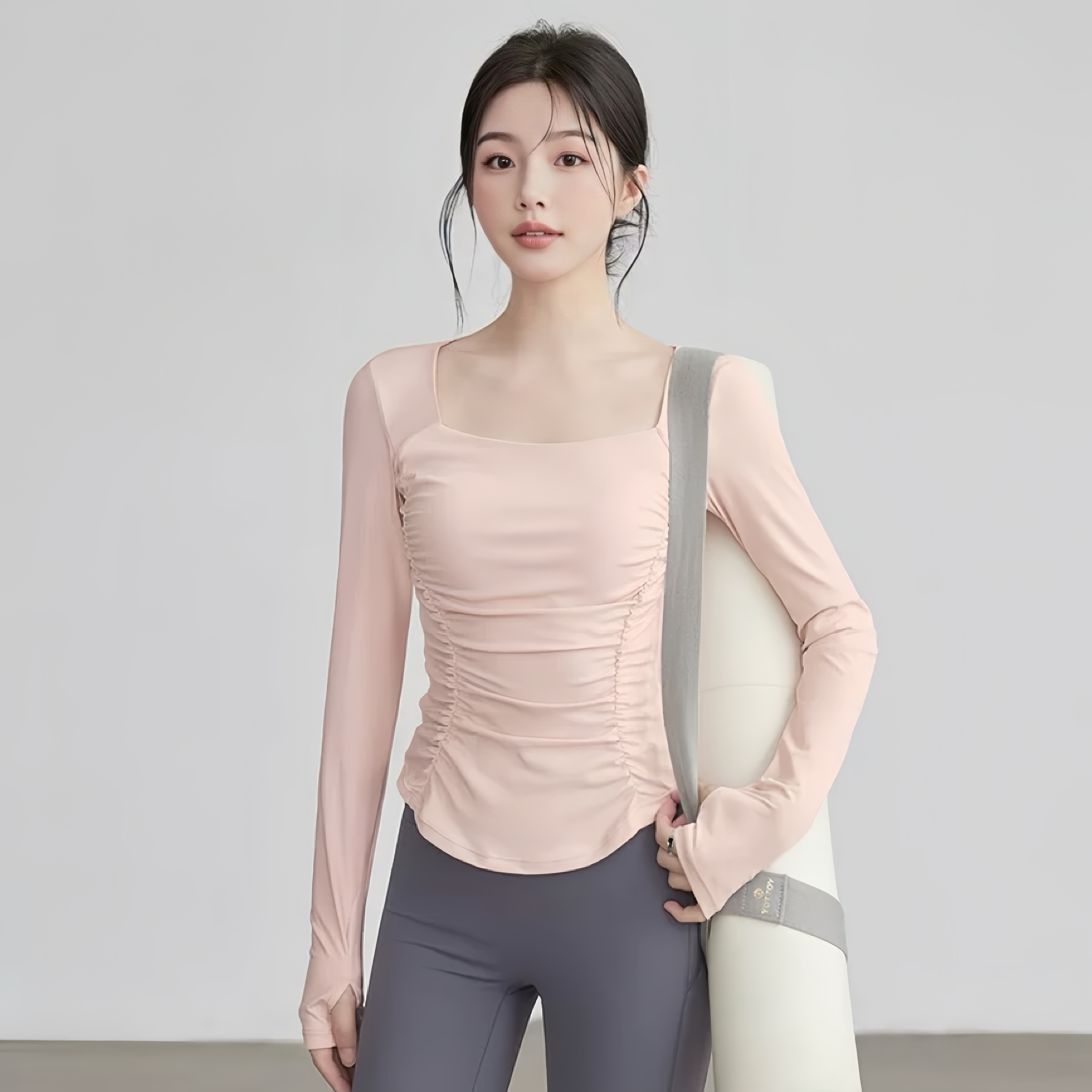 洋白菜瑜伽服上衣女秋冬新款带胸垫运动健身服长袖普拉提训练套装