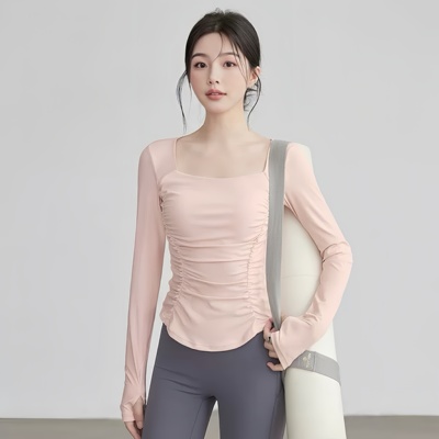 洋白菜瑜伽服上衣女秋冬新款带胸垫运动健身服长袖普拉提训练套装